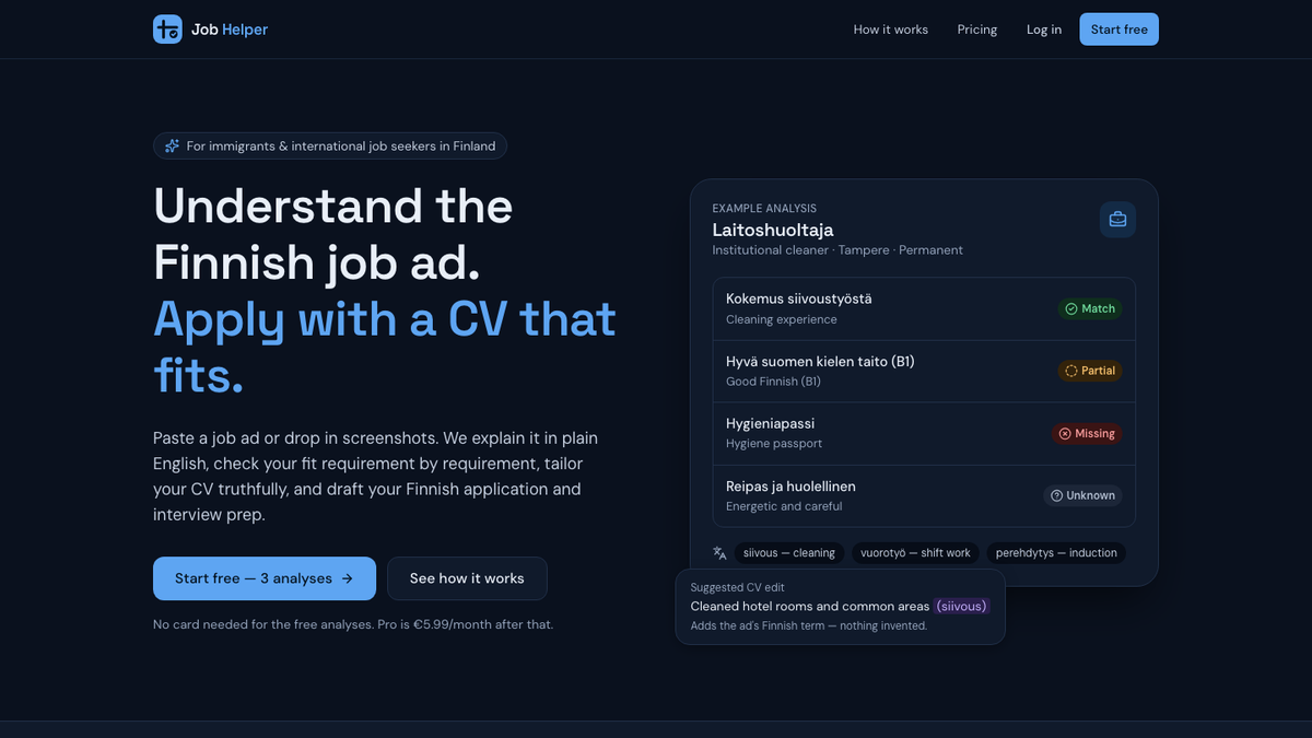 Job Helper — landing page