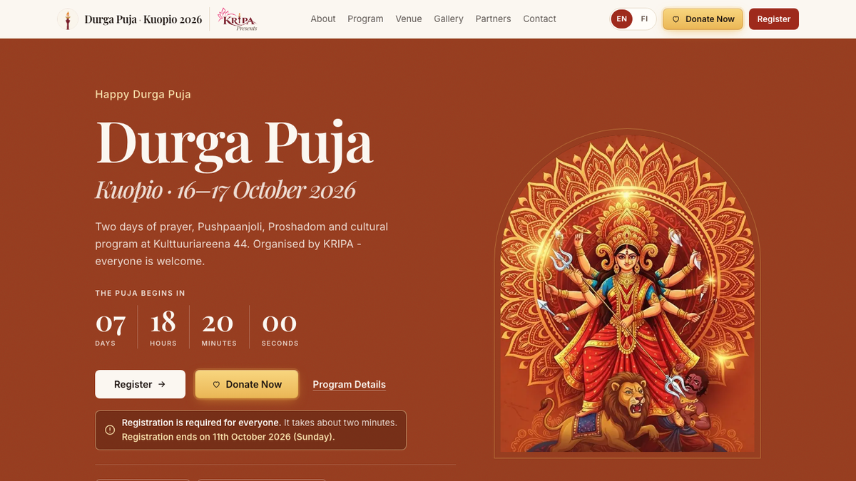 Kuopio Durga Puja 2026 — event site
