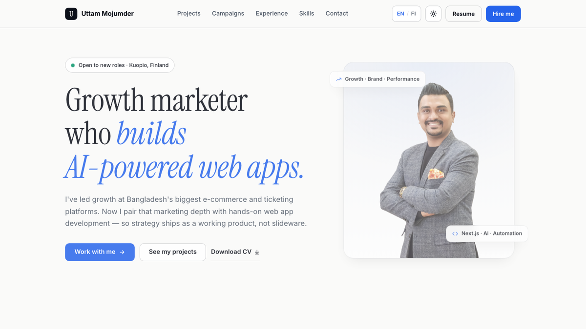 uttammojumder.com — this portfolio